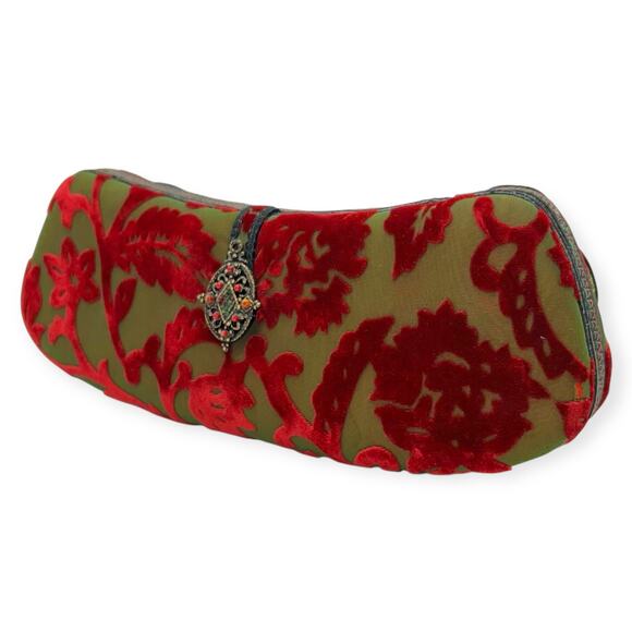 Mary Frances Vintage Christmas Beaded Baguette Hard Shell Handbag Poinsettia - Picture 15 of 15